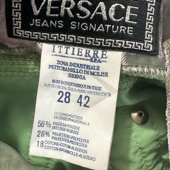 Vintage Y2K Versace Crushed Iridescent Green Velvet Track Suit Small - Picture 11 of 15